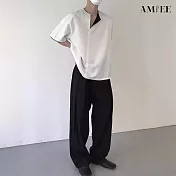 【AMIEE】撞色領口翻折絲滑休閒短袖上衣(男裝/KDTY-C527) M 白色