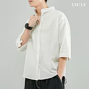 【AMIEE】雅痞潮流休閒短袖襯衫上衣(男裝/KDTY-K42) M 白色