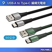 POLYWELL USB To Type-C 編織充電線 /0.5M 黑色