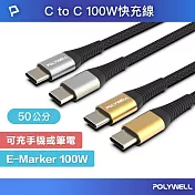 POLYWELL USB Type-C 100W 公對公 PD快充線 /0.5M  /槍色