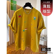 【Jilli~ko】超Q刺繡寬版棉麻上衣 B108  FREE 黃色