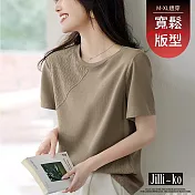【Jilli~ko】褶皺肌理拼接T恤 J12309  FREE 咖綠色