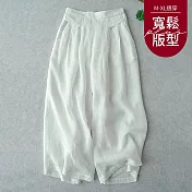 【慢。生活】高腰打褶薄款棉麻闊腿褲 810  FREE 白色