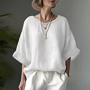 【慢。生活】棉麻圓領落肩連袖上衣 62296  FREE 白色