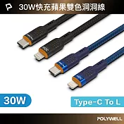 POLYWELL Type-C to Lightning 30W PD散熱洞洞快充線 /1米 /藍色