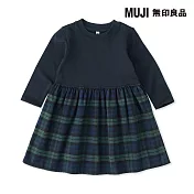 【MUJI 無印良品】幼兒雙面起毛法蘭絨套衫式長袖洋裝 80 暗藍格紋