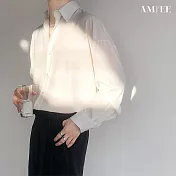 【AMIEE】禁慾系垂感雅痞襯衫上衣(男裝/KDTY-W109) M 白色