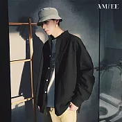 【AMIEE】韓版潮流純色休閒百搭襯衫上衣(男裝/KDTY-C09) XL 黑色