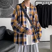 【AMIEE】韓版潮流格紋帥氣襯衫上衣(男裝/KDTY-722B) M 黃色