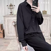 【AMIEE】韓版潮流休閒長袖襯衫上衣(男裝/KDTY-C24) M 黑色