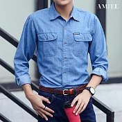 【AMIEE】薄款長袖牛仔襯衫(男裝/KDTY-C009) M 淺藍色