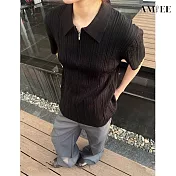 【AMIEE】美式復古設計感polo衫(男裝/KDTY-M635) M 黑色