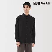 【MUJI 無印良品】男吉貝木棉混二重紗織長袖襯衫 S 黑色