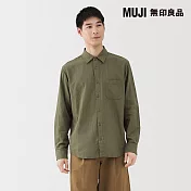 【MUJI 無印良品】男吉貝木棉混二重紗織長袖襯衫 S 深綠