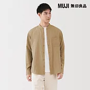 【MUJI 無印良品】男吉貝木棉混二重紗織立領長袖襯衫 S 棕色