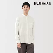【MUJI 無印良品】男吉貝木棉混二重紗織立領長袖襯衫 S 白色