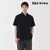 【MUJI 無印良品】男吉貝木棉混二重紗織短袖襯衫 S 黑色