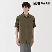 【MUJI 無印良品】男吉貝木棉混二重紗織短袖襯衫 S 深綠