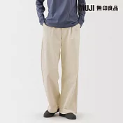 【MUJI 無印良品】女節紗綾織打褶寬版褲 S 象牙白