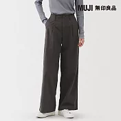 【MUJI 無印良品】女節紗綾織打褶寬版褲 L 深灰