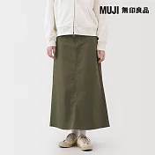 【MUJI 無印良品】女彈性綾織A字裙 S 卡其綠