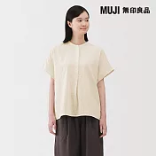 【MUJI 無印良品】女吉貝木棉混二重紗織五分袖套衫 L 原色