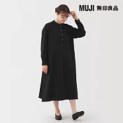 【MUJI 無印良品】女吉貝木棉混二重紗織長袖洋裝 S 黑色