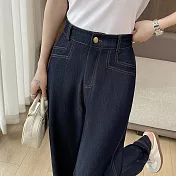 【MsMore】 天絲感闊腿牛仔褲高腰顯瘦寬鬆垂感直筒長褲# 125582 M 牛仔藍色