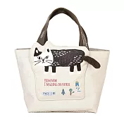 【Kusuguru Japan】日本眼鏡貓 手拿包  前口袋立體貓尾巴寬口拉鍊時尚托特包 - Matilda-san系列 -米白色