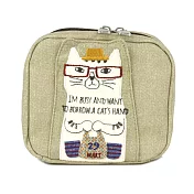 【Kusuguru Japan】日本眼鏡貓 小物收納包 血拚狂歡季 - NEKOMARUKE貓丸系列 化粧包 -米黃色