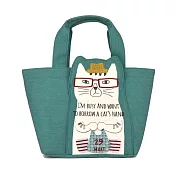 【Kusuguru Japan】日本眼鏡貓 手拿包  前口袋立體貼花造型拉鍊時尚托特包 - NEKOMARUKE貓丸系列 -藍綠色