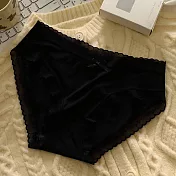 【唯蜜色】薄款柔軟甜美中腰蕾絲滾邊女用三角褲 L 黑色