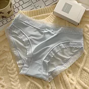 【唯蜜色】薄款柔軟甜美中腰蕾絲滾邊女用三角褲 L 藍色