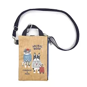 【Kusuguru Japan】日本眼鏡貓手機包 可觸控手機 斜背包 手拿包證件袋 背帶可調 - Animal Mode款 -卡其黃