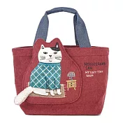 【Kusuguru Japan】日本眼鏡貓 手拿包  前口袋立體貼花造型拉鍊時尚托特包 - Neko Zegawa款 -紅色