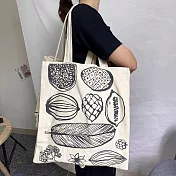 【素包包】單肩包 法式簡約筆畫樹葉印花厚棉雙主袋側背袋(26060) _筆畫葉子