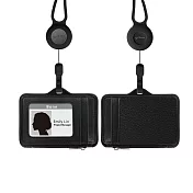 Bone 蹦克 頸掛伸縮識別證套-真皮黑 證件套 卡套 工作證套 真皮款-橫式-黑