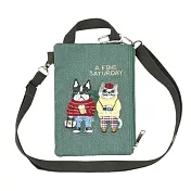 【Kusuguru Japan】日本眼鏡貓 手機包 可觸控手機斜背包 手拿包證件袋 背帶可調 - Animal Mode系列  -綠色