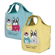 【Kusuguru Japan】日本眼鏡貓 大開口一體成形寬底大手提包 精緻刺繡 水桶包/手提包 - Animal Mode系列 -藍色