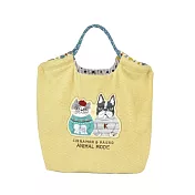 【Kusuguru Japan】日本眼鏡貓 緹花繩手柄刺繡羊毛感提包 購物包-三種用法的提/背包 - Animal Mode系列 -黃色