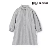 【MUJI 無印良品】兒童二重紗織標準領長袖洋裝 120 深灰直紋