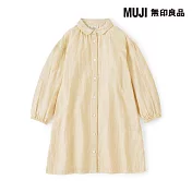 【MUJI 無印良品】兒童二重紗織標準領長袖洋裝 110 芥黃直紋