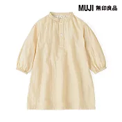 【MUJI 無印良品】幼兒二重紗織立領長袖洋裝 80 芥黃直紋