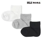 【MUJI 無印良品】兒童直角短襪三雙組 19~23cm 柔白色×灰色