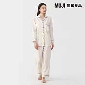 【MUJI 無印良品】女無側縫二重紗織長袖家居睡衣 M 柔白