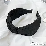 【卡樂熊】韓系寬版扭結格紋織布造型髮箍- 黑色