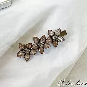 【卡樂熊】韓系氣質輕奢花水鑽造型髮夾- 咖色