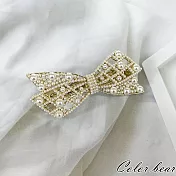 【卡樂熊】韓系優雅鑽羽蝶結造型彈簧夾/髮夾- 金色