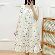 【AnZa】中大碼棉綢寬鬆居家服睡衣連身裙(5色)     FREE 小藍花