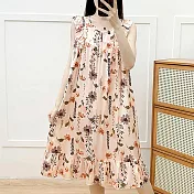 【AnZa】中大碼棉綢寬鬆居家服睡衣連身裙(5色)     FREE 粉色花草